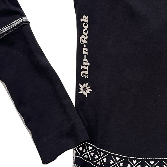 Alp-n-Rock Snowflake V Neck Long Sleeve Top Black Reversible Hearts Size XS/S - Picture 3 of 9